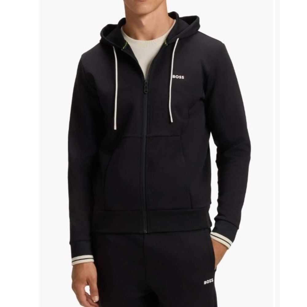 Hugo Boss Mens 2XLT Black Full Zip Jersey Hoodie FZ Zone NWT